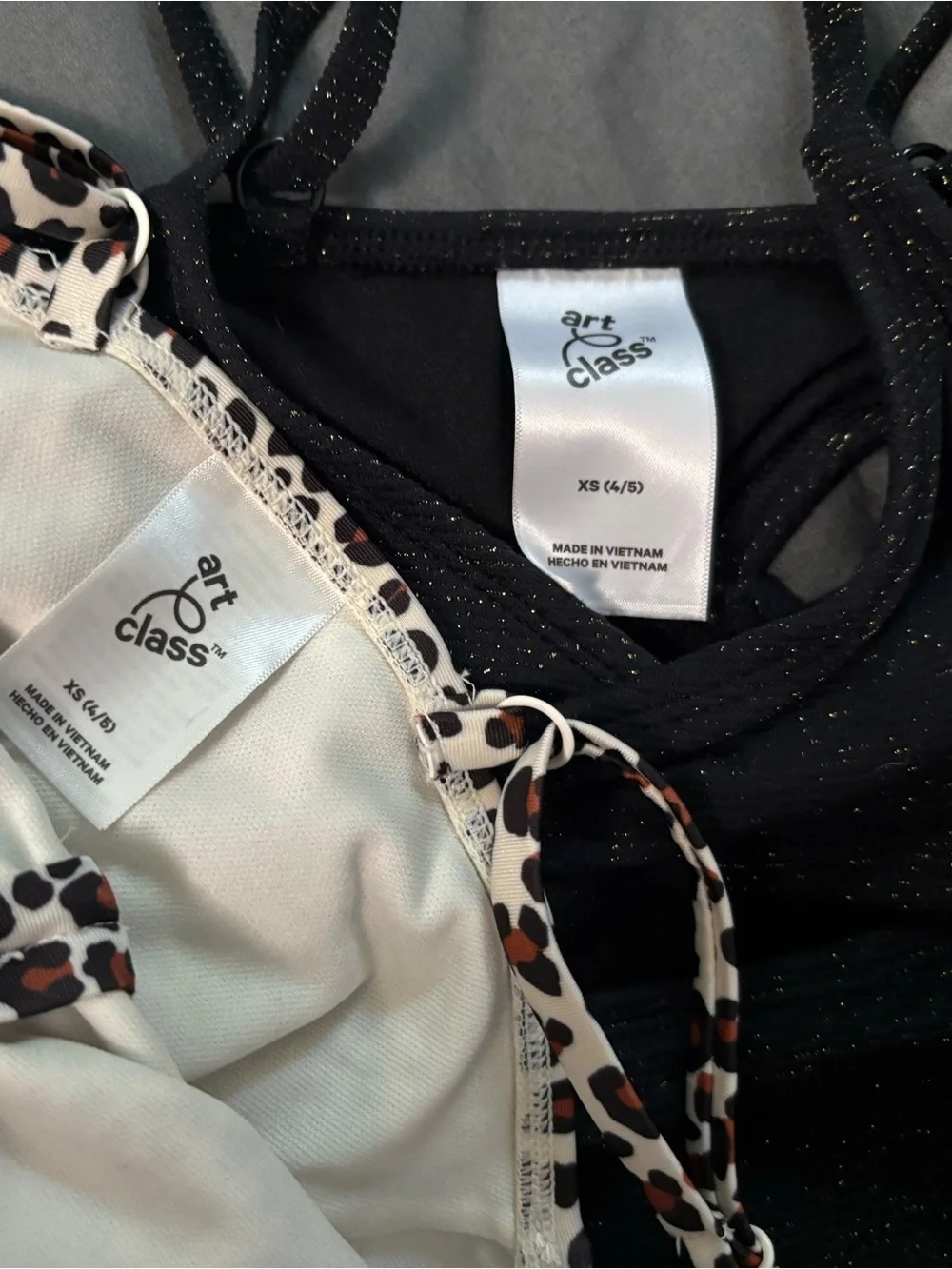 Bundle of 2 One-Piece Swimsuits - Leopard Print and Black with gold glitter